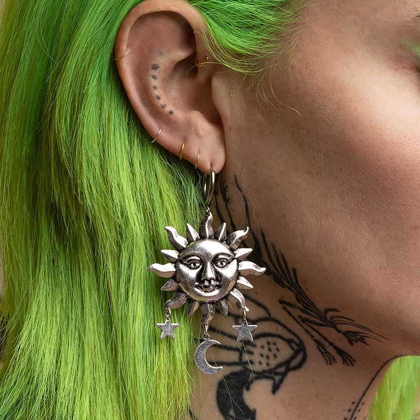 HELIOS. Sun & Moon Dream Catcher Hoop Earrings - Silver silver dream catcher earrings