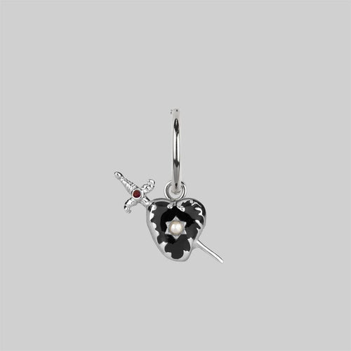 BETRAYAL. Cubic Zirconia Dagger Hoop Earrings - Silver