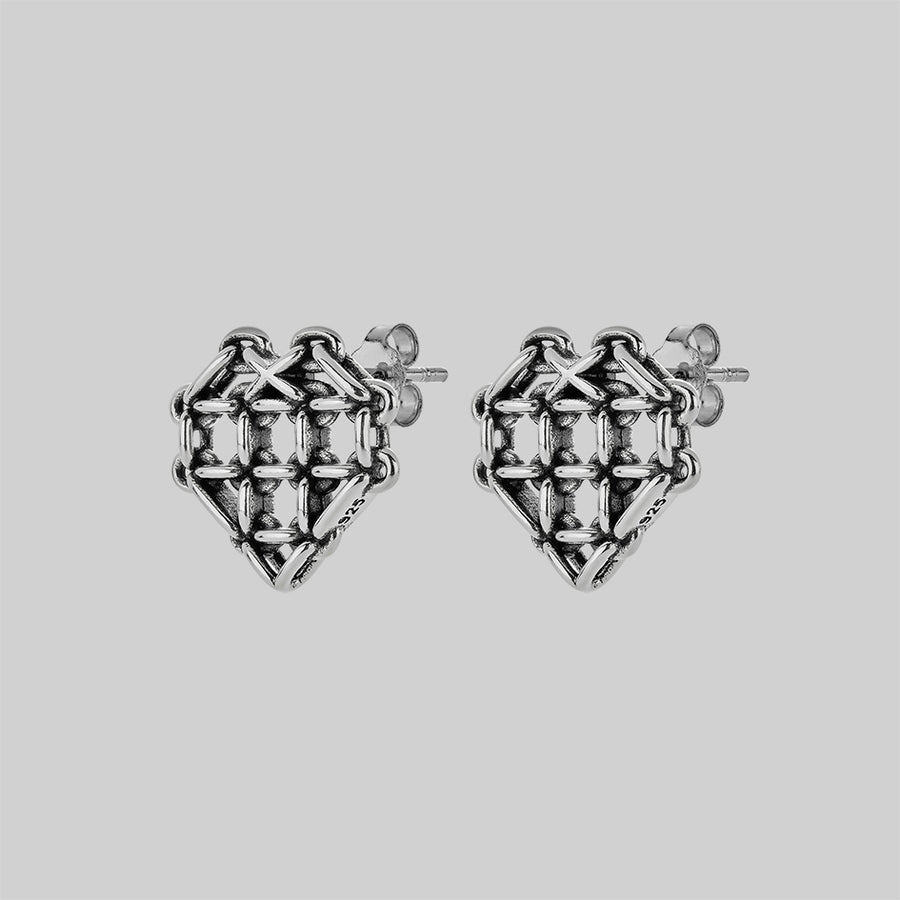 The Supreme Heart Chain Earrings - Silver Silver heart shape stud earrings