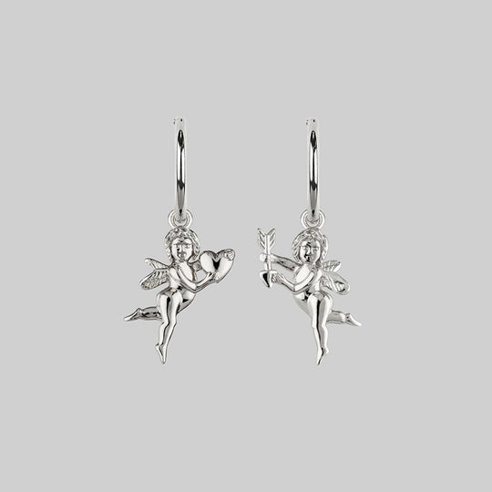 Cupid & Psyche Lovers Hoop Earrings - Silver