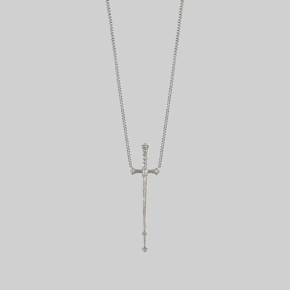 Long silver sword necklace