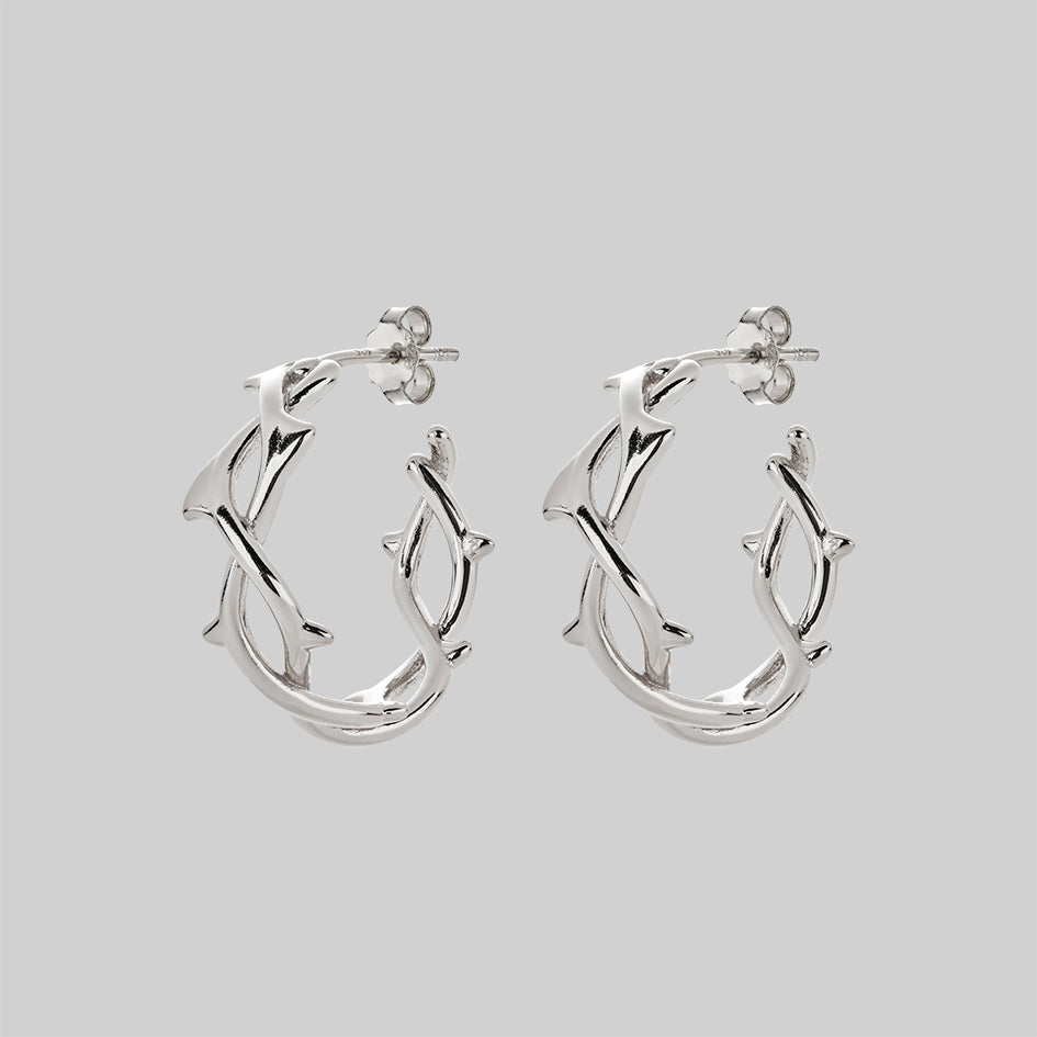 Silver thorn hoop earrings