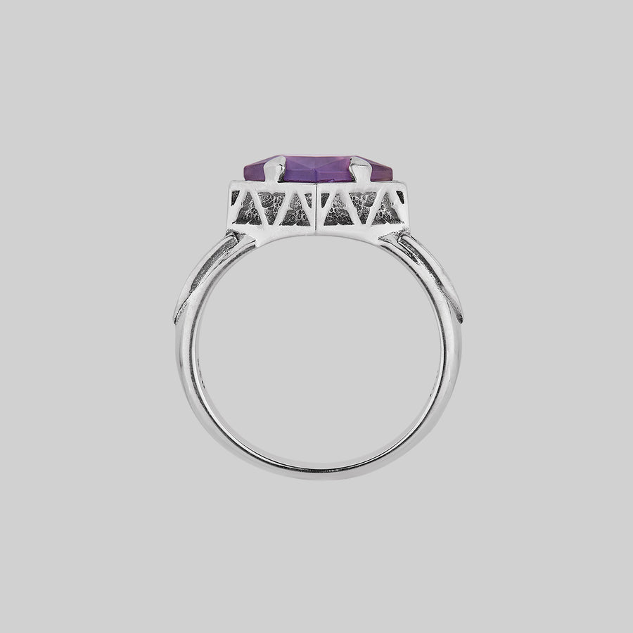 CHALICE. Violet Amethyst Gothic Ring - Silver silver church detail ring