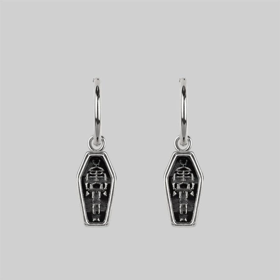 MORALITY. Skeleton Coffin Hoop Earrings - Silver