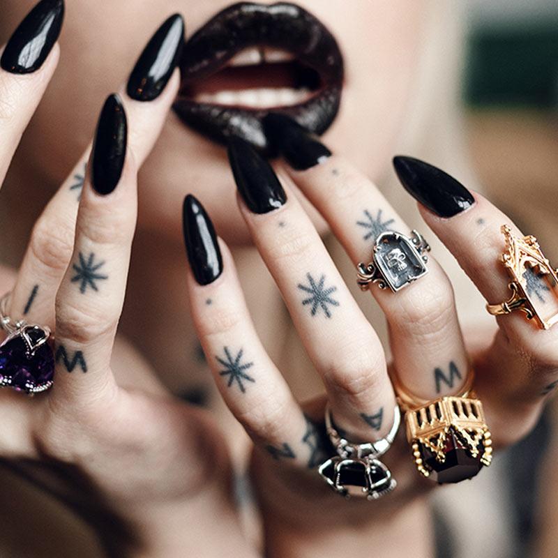 OMINOUS. Skull Under Glass Ring - Gold Sterling silver biker rings