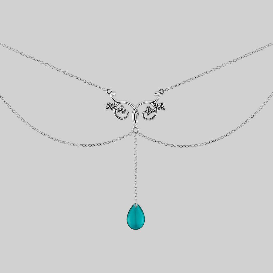 FAITH. Glass Droplet Ivy Necklace - Silver sterling silver and green gemstone necklace