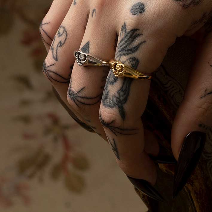 APRIL. Sunflower Heart Ring - Silver Sunflower heart signet ring