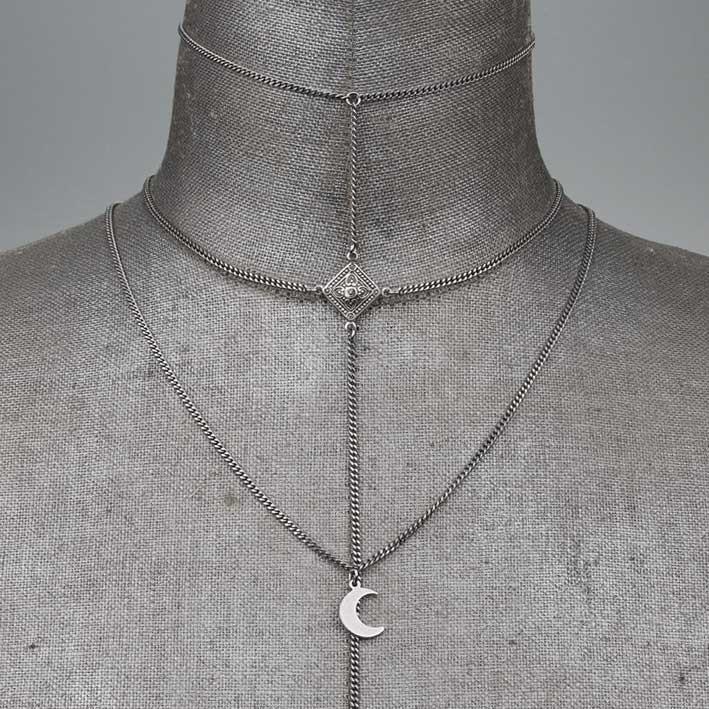 ZODIAC. Layered Moon Chain Choker - Silver Layered moon choker
