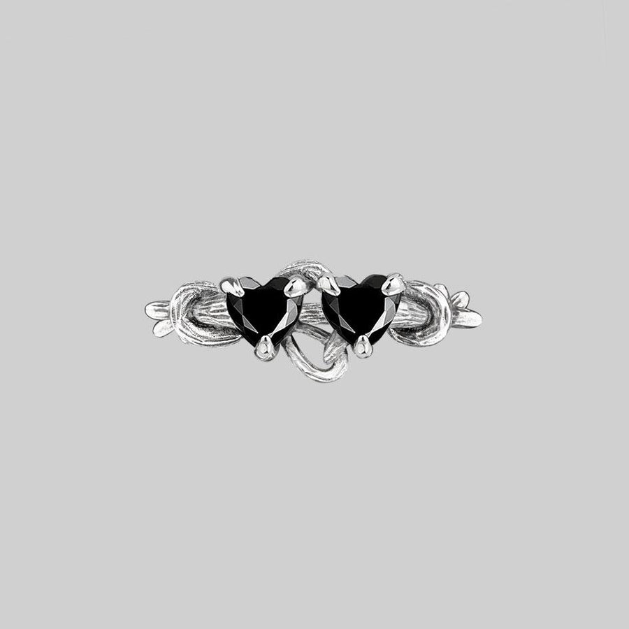 ENTANGLED. Quantum Entangled Onyx Hearts Ring - Silver