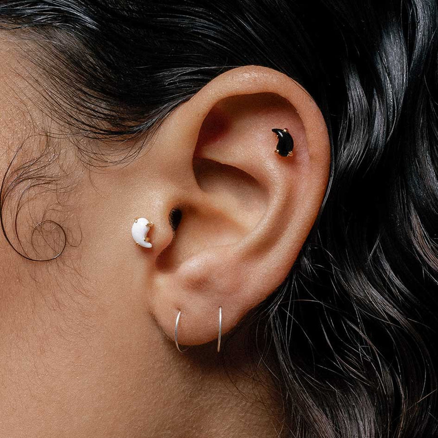 Yin & Yang Gemstone Stud Earring - Silver Ying and Yang gemstone earrings