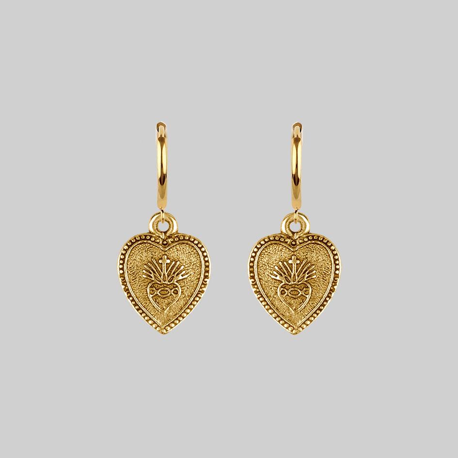Gold sacred heart hoop earrings