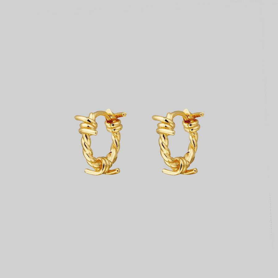 SURVIVAL. Symbolic Barbed Wire Clicker Hoop Earrings - Gold alternative hoop earrings gold barbed wire