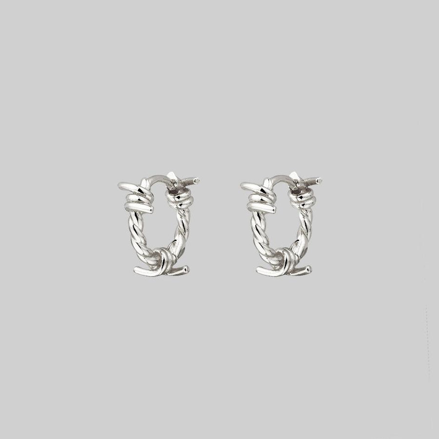 SURVIVAL. Symbolic Barbed Wire Clicker Hoop Earrings - Silver alternative hoop earrings gold barbed wire