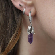 DEATH BLOOM. Amethyst Gemstone Hoop Earrings - Silver