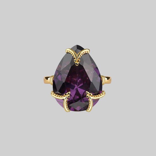 MALEFICENT. Amethyst CZ Gothic Ring - Gold