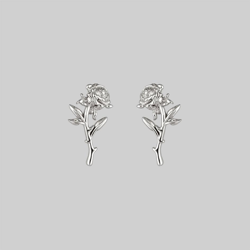 silver rose stud earrings pair
