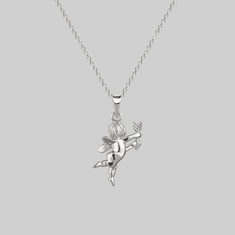 Cupid & Psyche Lovers Layering Necklace - Silver cupid with arrow necklaces silver