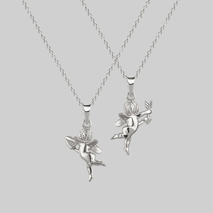 Cupid & Psyche Lovers Layering Necklace - Silver love angel necklaces, romantic jewellery