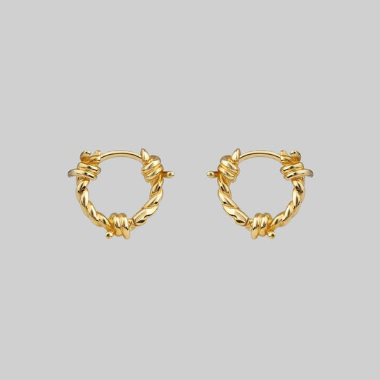SURVIVAL. Symbolic Barbed Wire Clicker Hoop Earrings - Gold