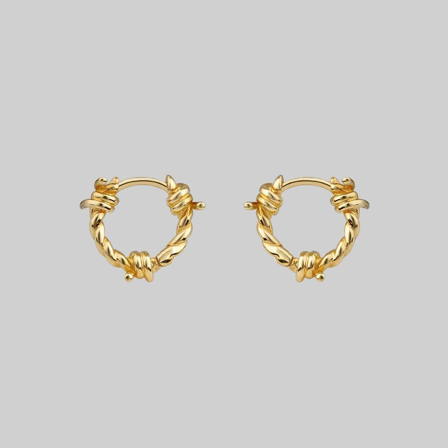 SURVIVAL. Symbolic Barbed Wire Clicker Hoop Earrings - Gold