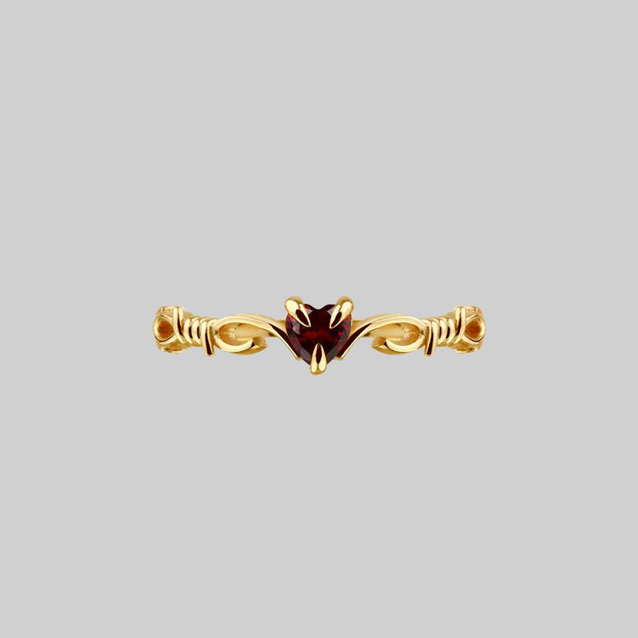 heart gemstone barbed wire ring gold