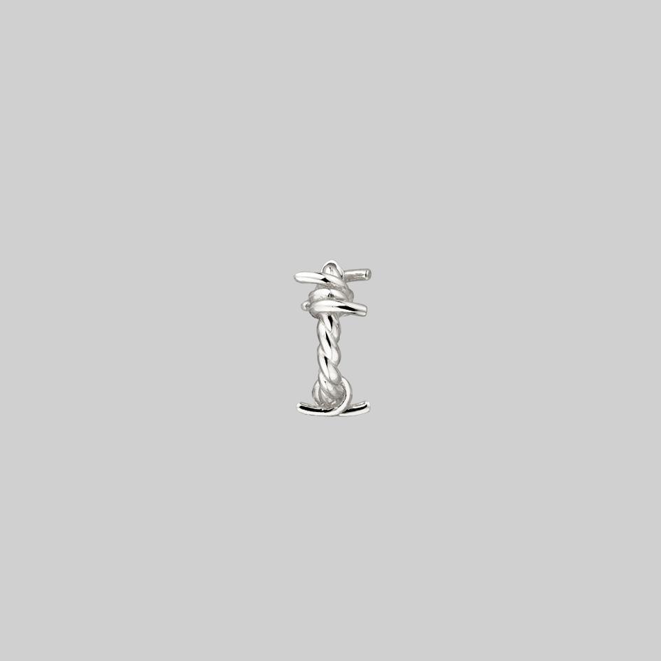 silver barbed wire metal hoop earring