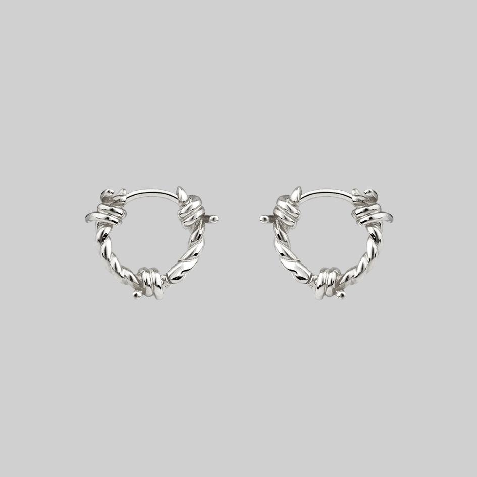 barbed wire silver hoop earrings