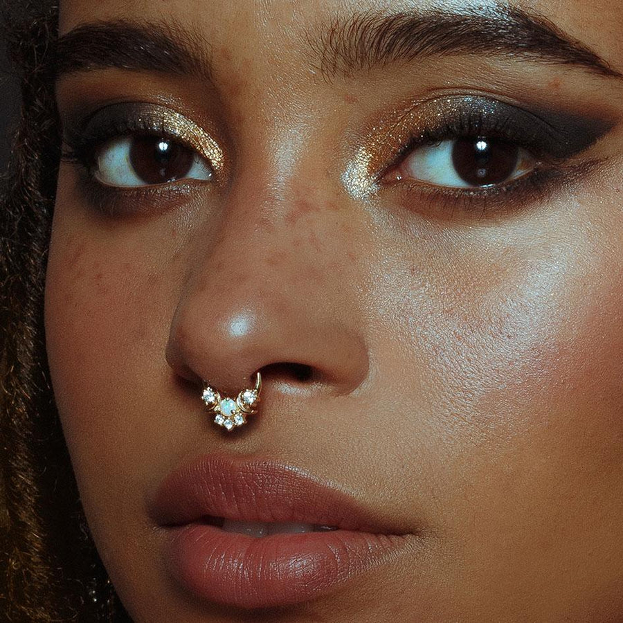 MOONDANCE. Moon Silver Clicker Ring - Septum opal diamond septum nose ring