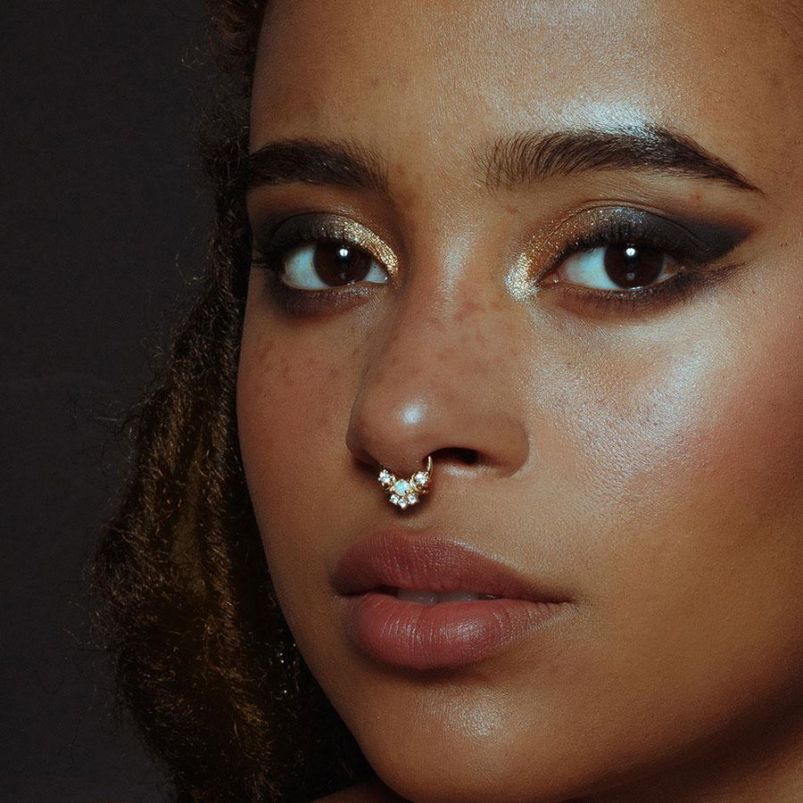 MOONDANCE. Moon Gold Clicker Ring - Septum big opal gemstone septum hoop