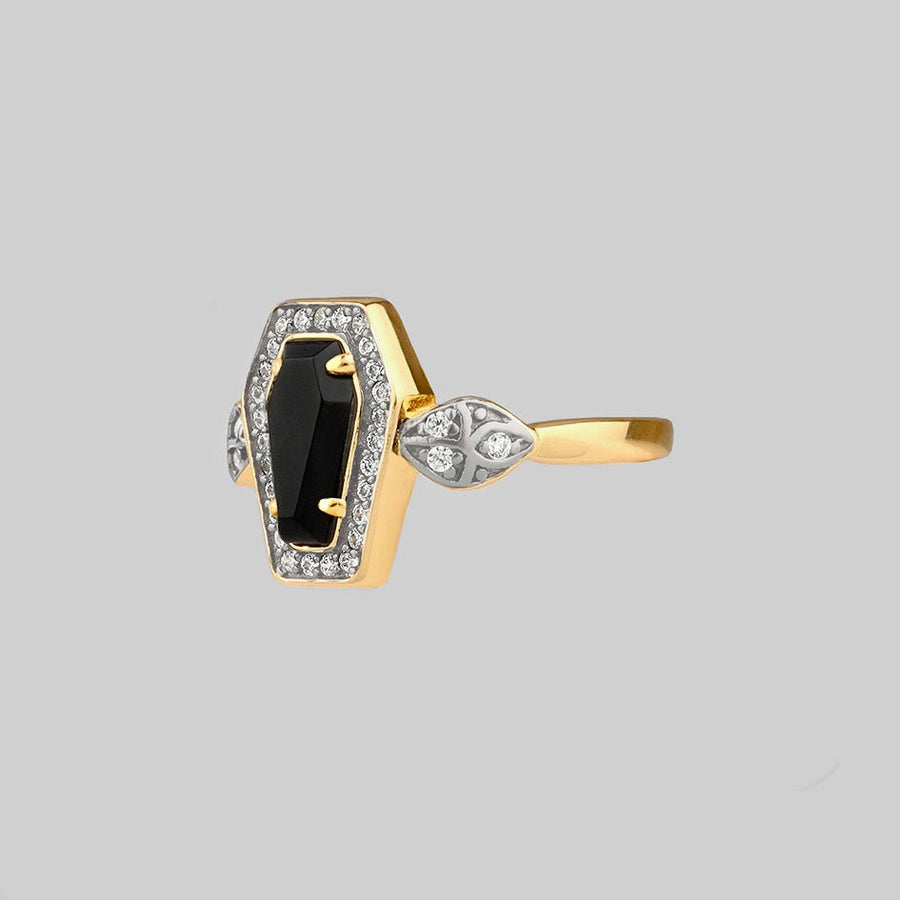 MORI. Black Onyx & Crystal Coffin Gold Ring Black Onyx Coffin Gold Ring