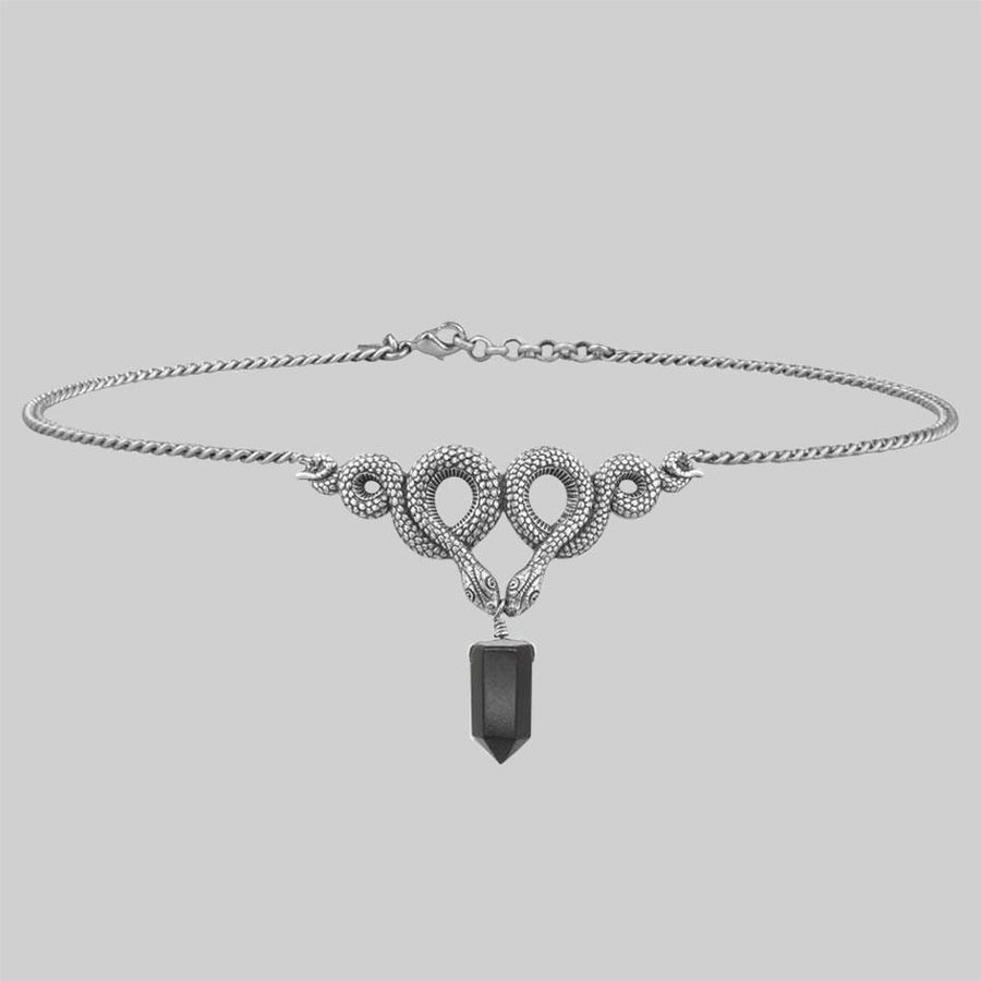 gothic snake choker with black agate gemstone