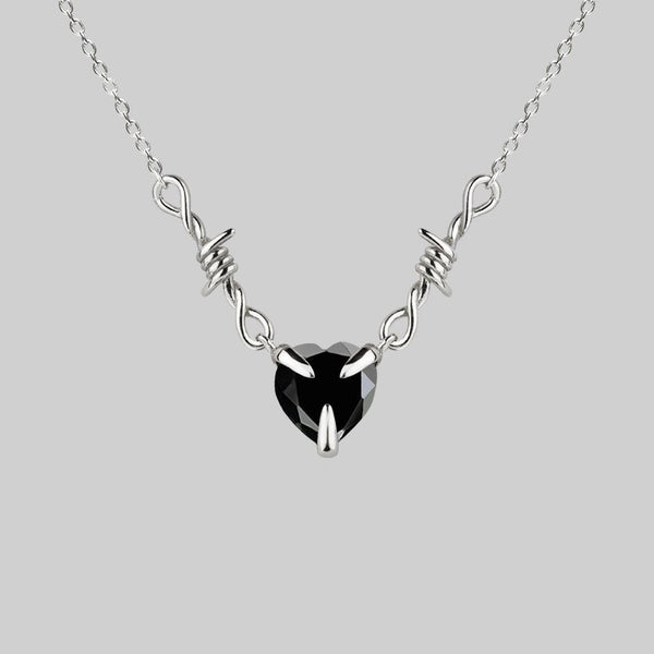Barbed Wire Black Onyx Heart Necklace Silver