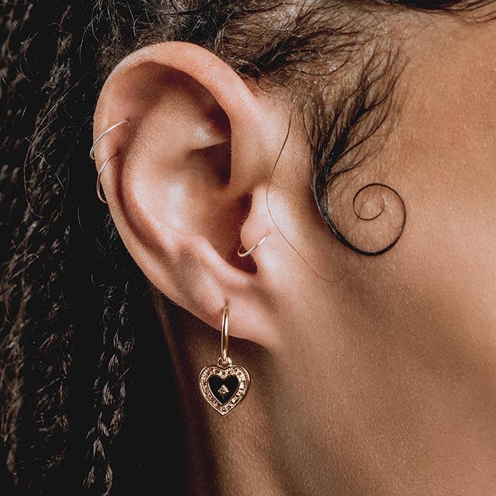 SOLEMN. Black Enamel Heart Hoop Earrings - Gold SOLEMN. Black Enamel Heart Hoop Earrings - Gold