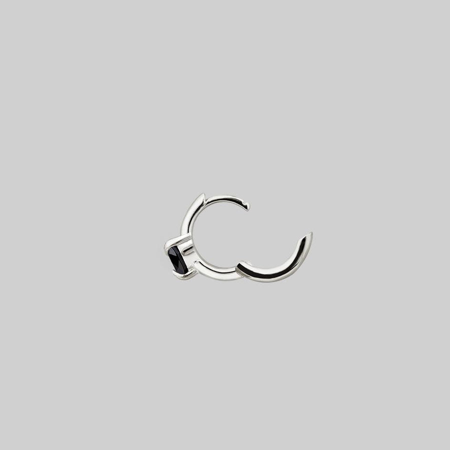 HEART & SOUL. Black Spinel Heart Clicker Ring - Silver silver mini hoop earring with heart