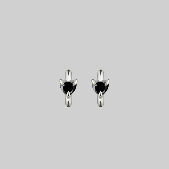 HEART & SOUL. Black Spinel Heart Hoop Earrings - Silver