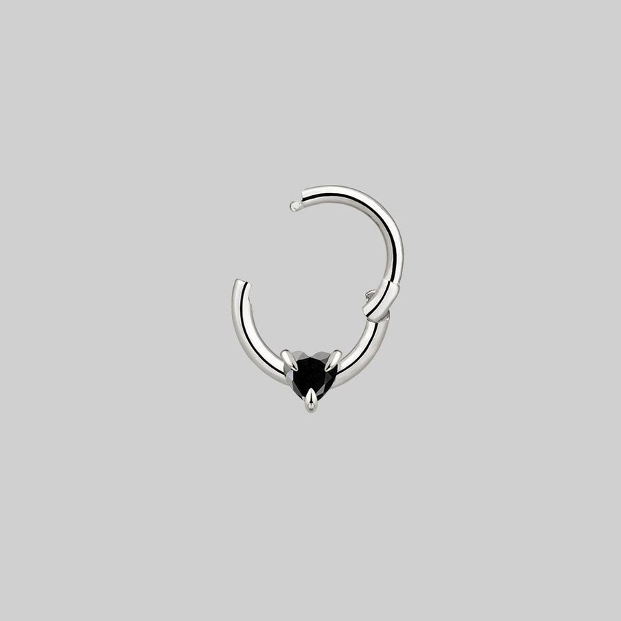 HEART & SOUL. Black Spinel Septum Clicker Ring - Silver love heart nose ring silver