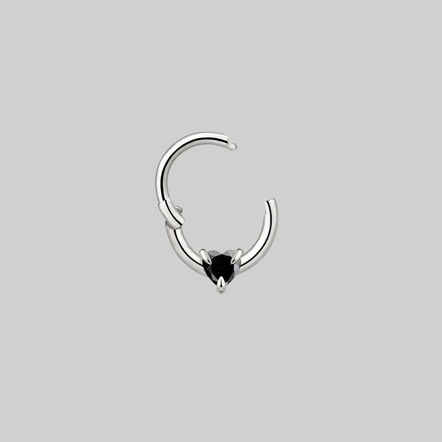 HEART & SOUL. Black Spinel Septum Clicker Ring - Silver dark heart septum ring silver