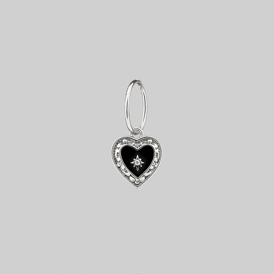 SOLEMN. Black Enamel Heart Hoop Earrings - Silver