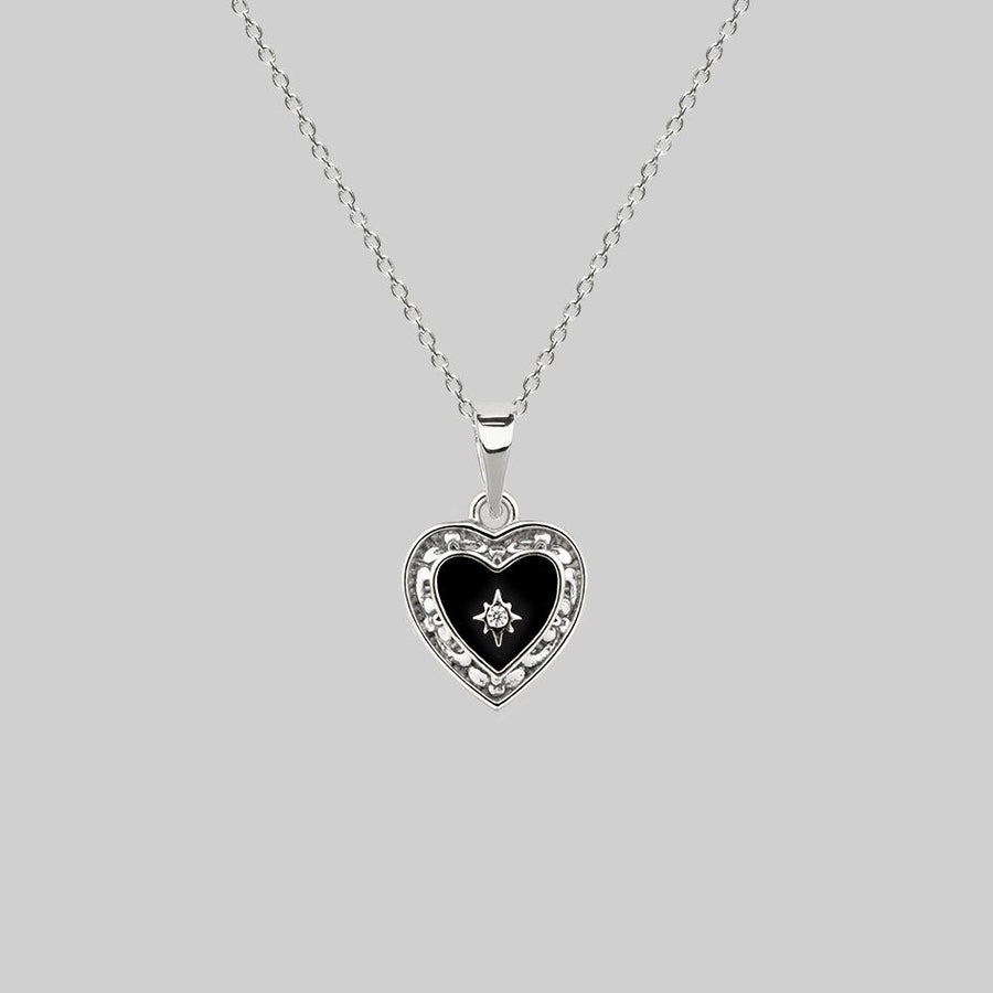 black heart diamond silver necklace