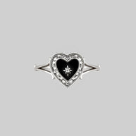 black heart diamond silver ring 