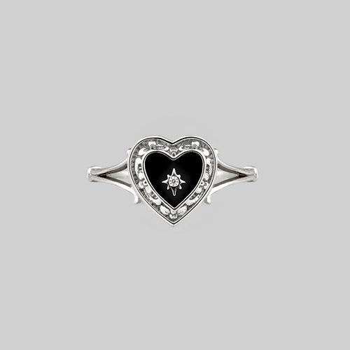 SOLEMN. Black Enamel Heart Necklace - Silver