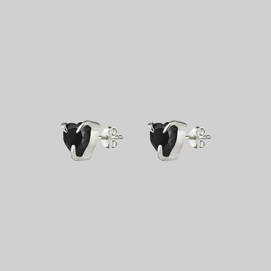 black spinel gemstone heart stud earrings