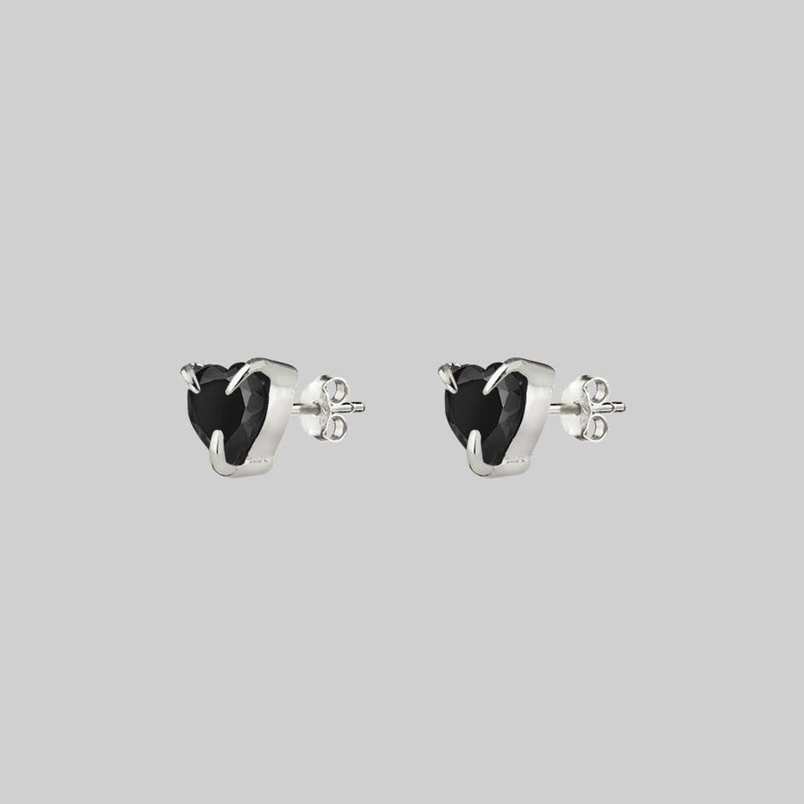 HEART & SOUL. Black Spinel Heart Stud Earrings - Silver black spinel gemstone heart stud earrings