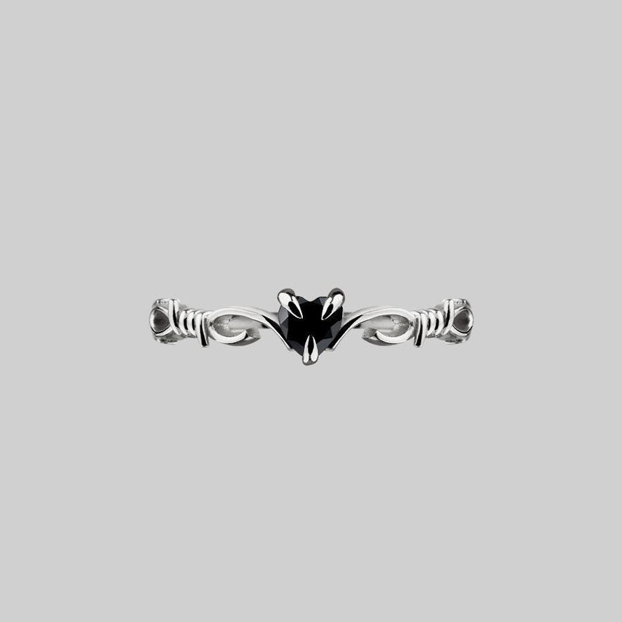 gemstone heart barbed wire ring sterling silver