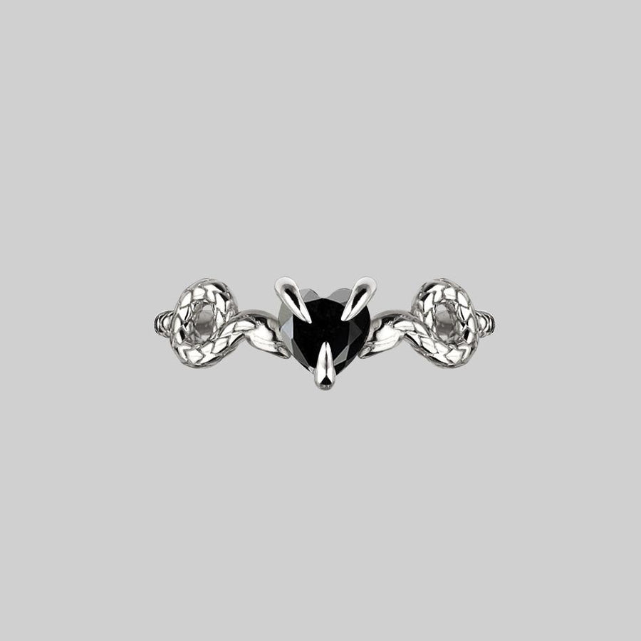 gemstone heart twisted snake ring silver