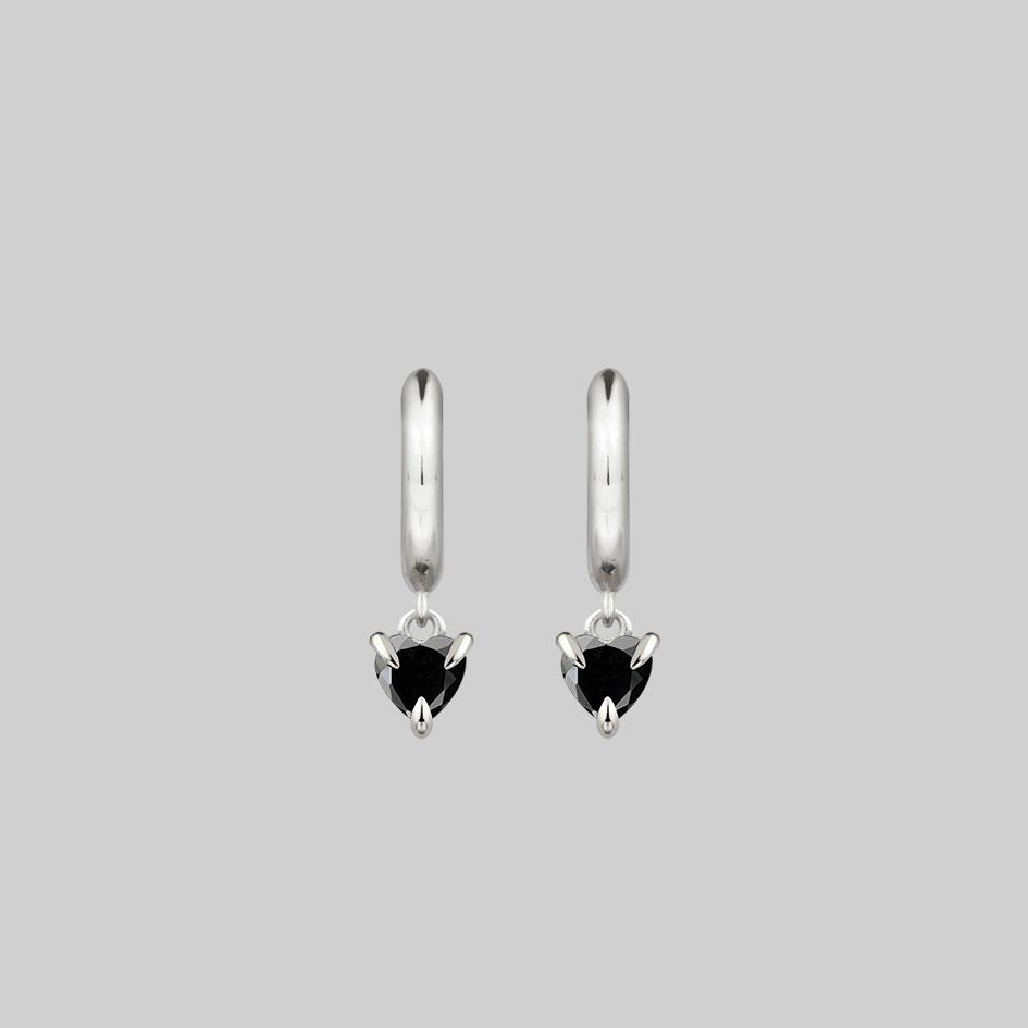 black heart charm hoop earrings silver