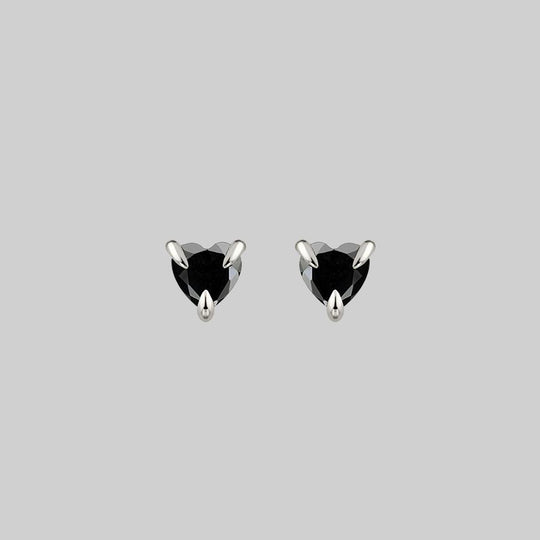 HEART & SOUL. Black Spinel Heart Stud Earrings - Silver