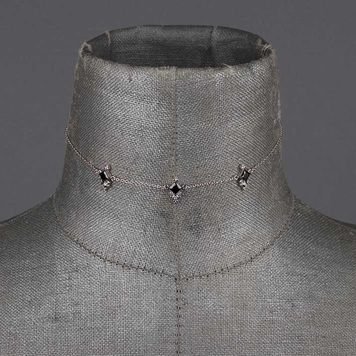 DYNASTY. Black Spinel Trilogy Chain Choker - Silver DYNASTY. Black Spinel Trilogy Chain Choker - Silver