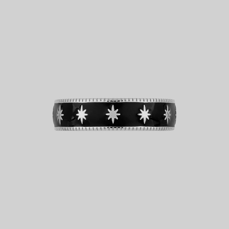 VYVIAN. Tiny Star Black Enamel Ring - Silver
