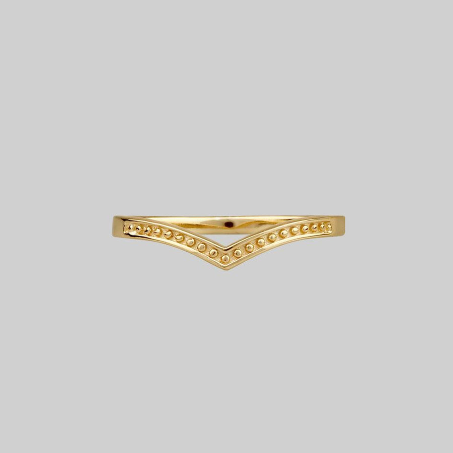 Simple dotted gold chevron wishbone ring.
